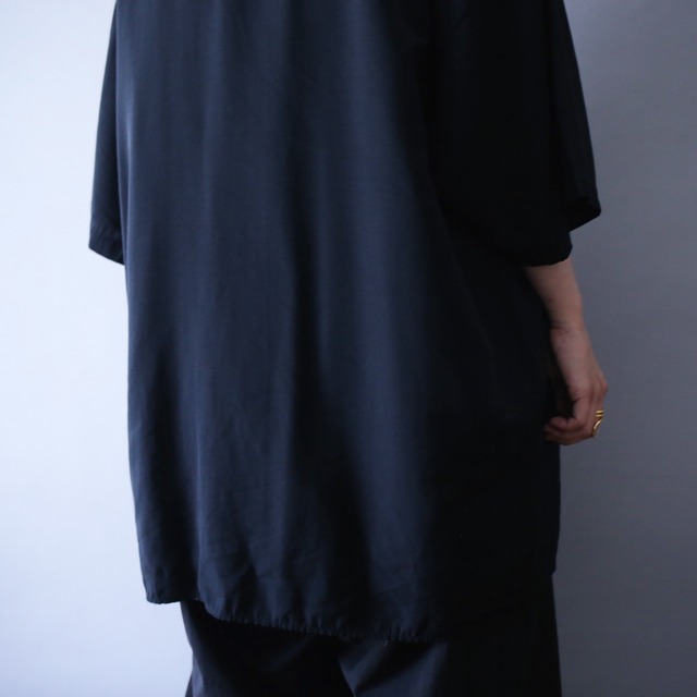 "刺繍" black×white good bi-color XXL over silhouette fry-front minimal mode h/s shirt