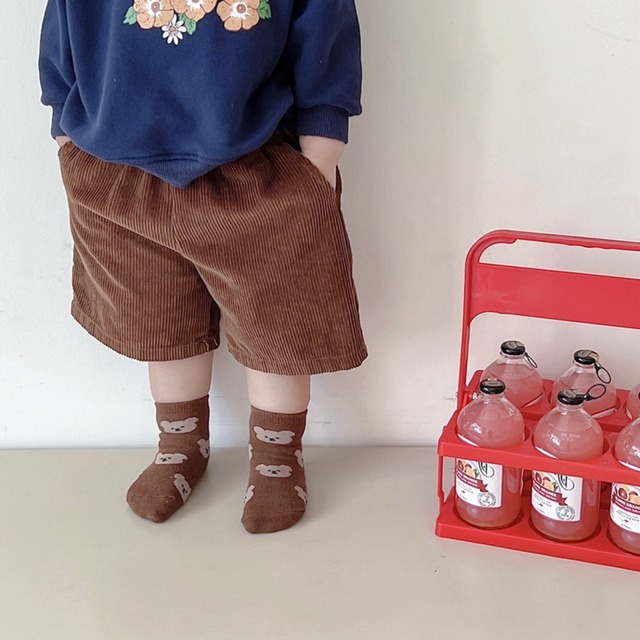 【即納】ブラウンのくま柄クルーソックス 5足セット