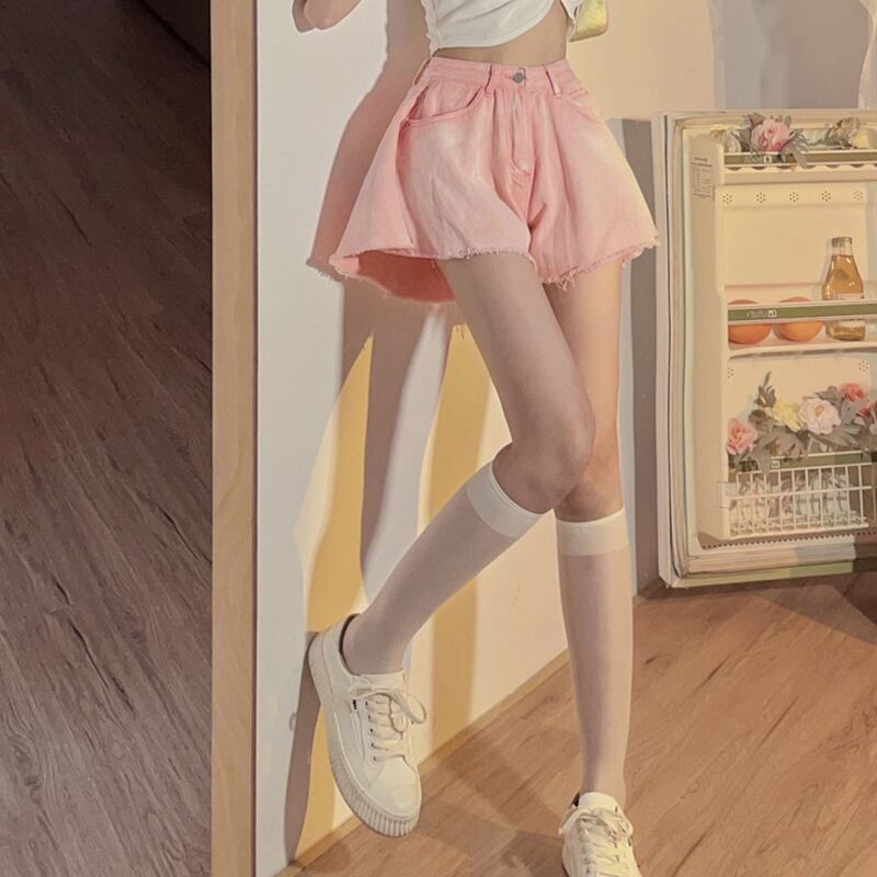ショーツ サマーパンツ ハイウェスト薄手Aライン ピンク 夏物 ブルマー 試着室29797130693