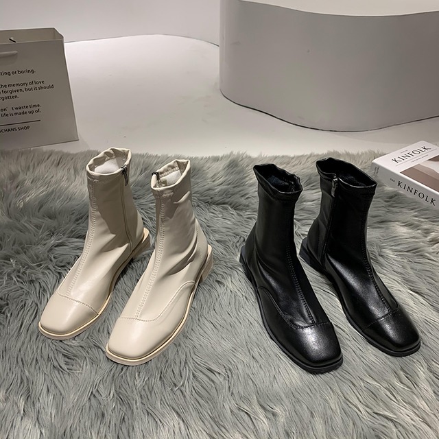 スタイルショートブーツオータムレッド薄手サイドジッパー 靴 シューズ 秋物 フェイクシューズ15925062617