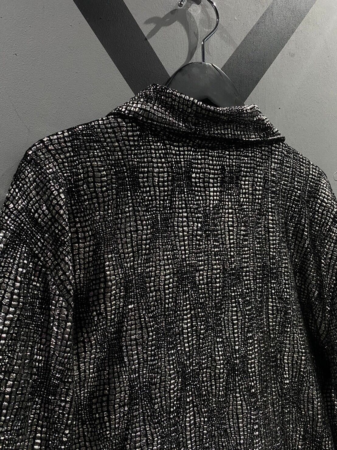 X VINTAGE】Metallic Silver Print Design Vintage Loose Shirts X VINTAGE】Metallic Silver Print Design Vintage Loose Shirts
