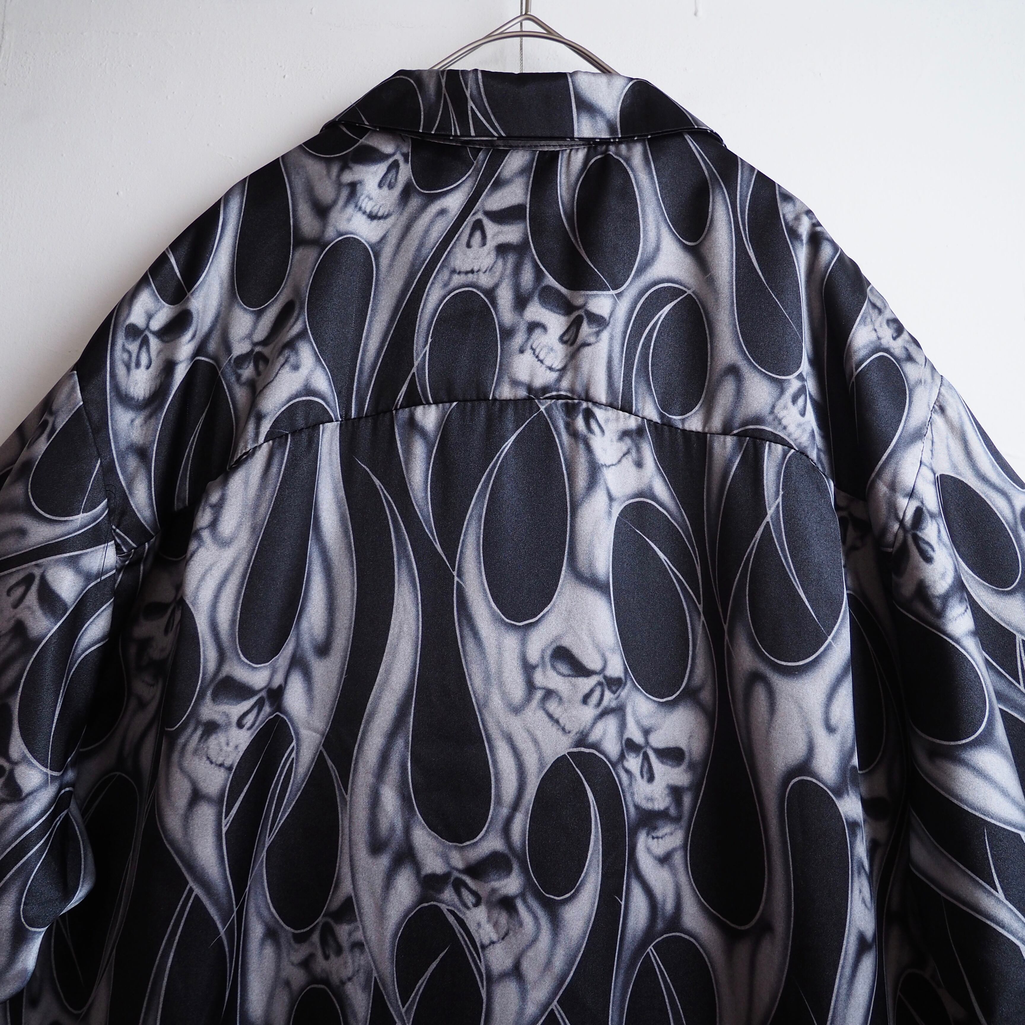 1990s Skull flame Design vintage loose SS Open collar shirt (made inUsa)