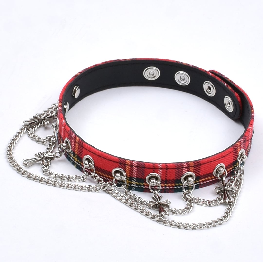 12/23新着】赤チェック☆4クロスチェーンチョーカー | VOLCAN&APHRODITE