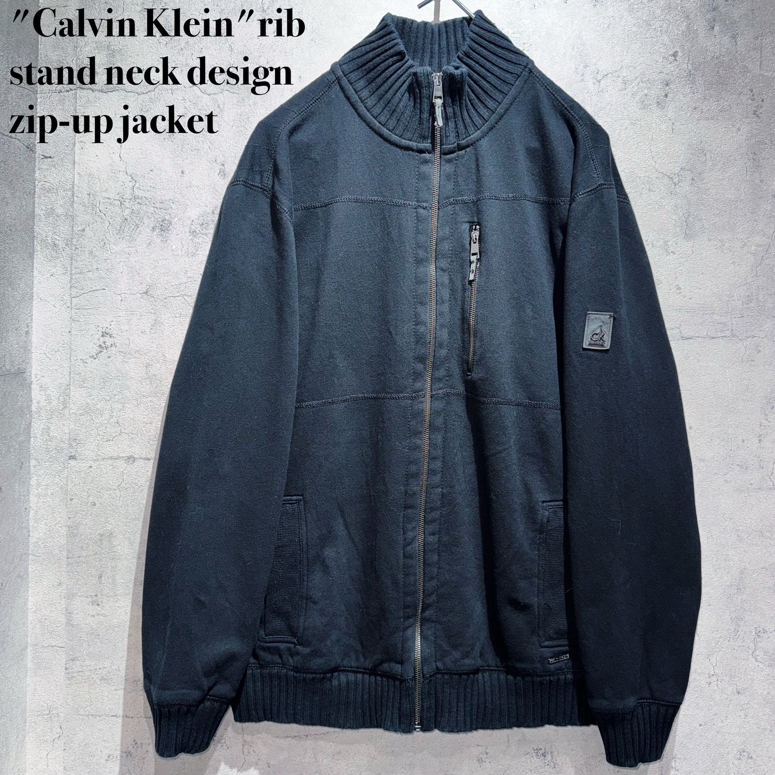 "Calvin Klein"rib stand neck design zip-up jacket
