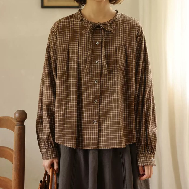 チェック柄レースアップ起毛シャツ M1962