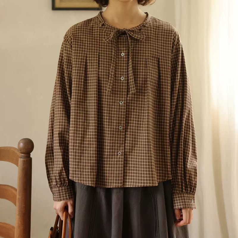 チェック柄レースアップ起毛シャツ M1962