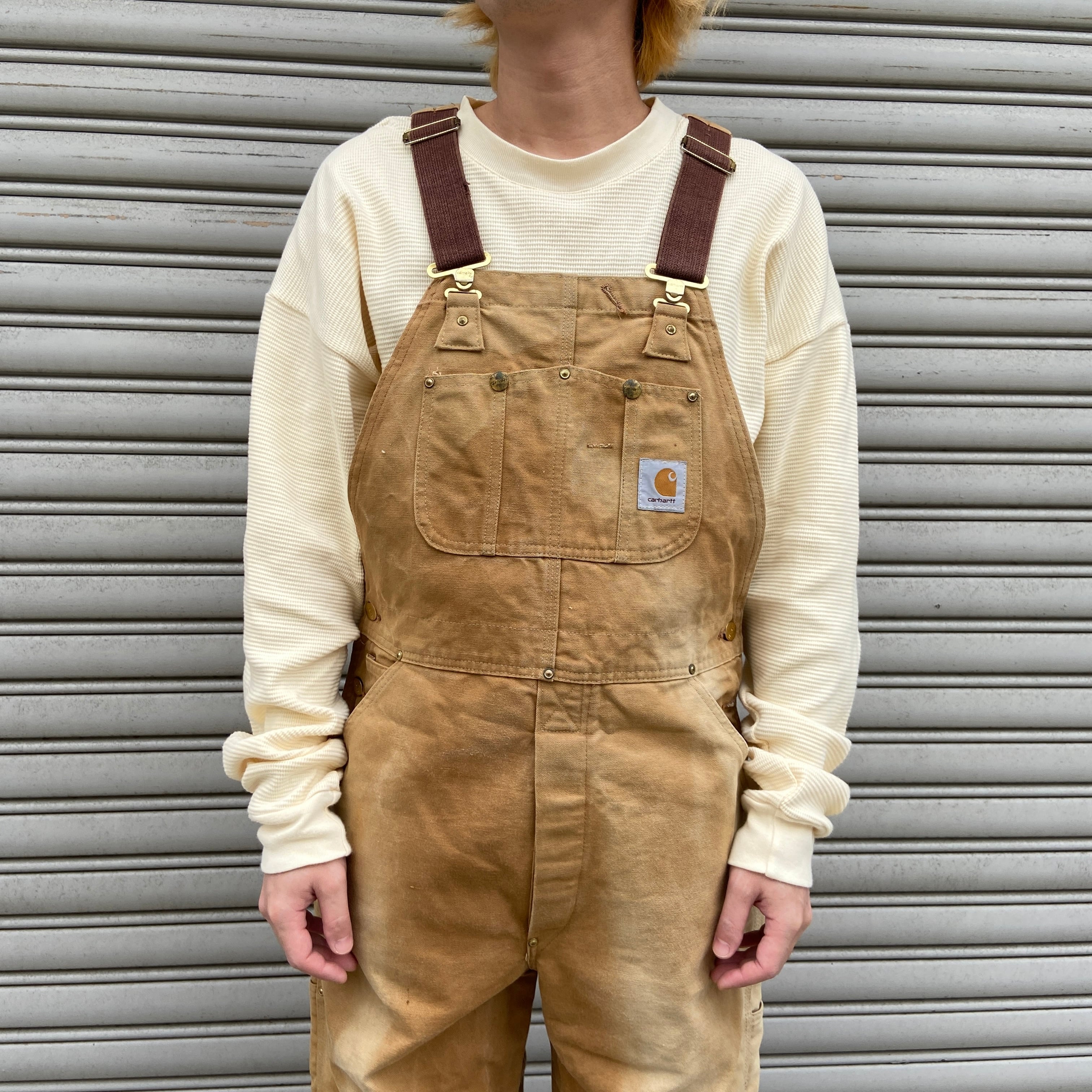 送料無料』80s Carhartt ダックダブルニーオーバーオール W34L30