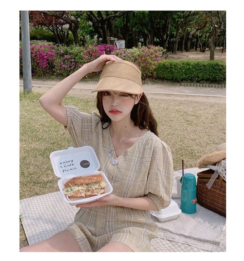 レディース 麦わら帽子 サンバイザー キャップ 日焼け対策 韓国風