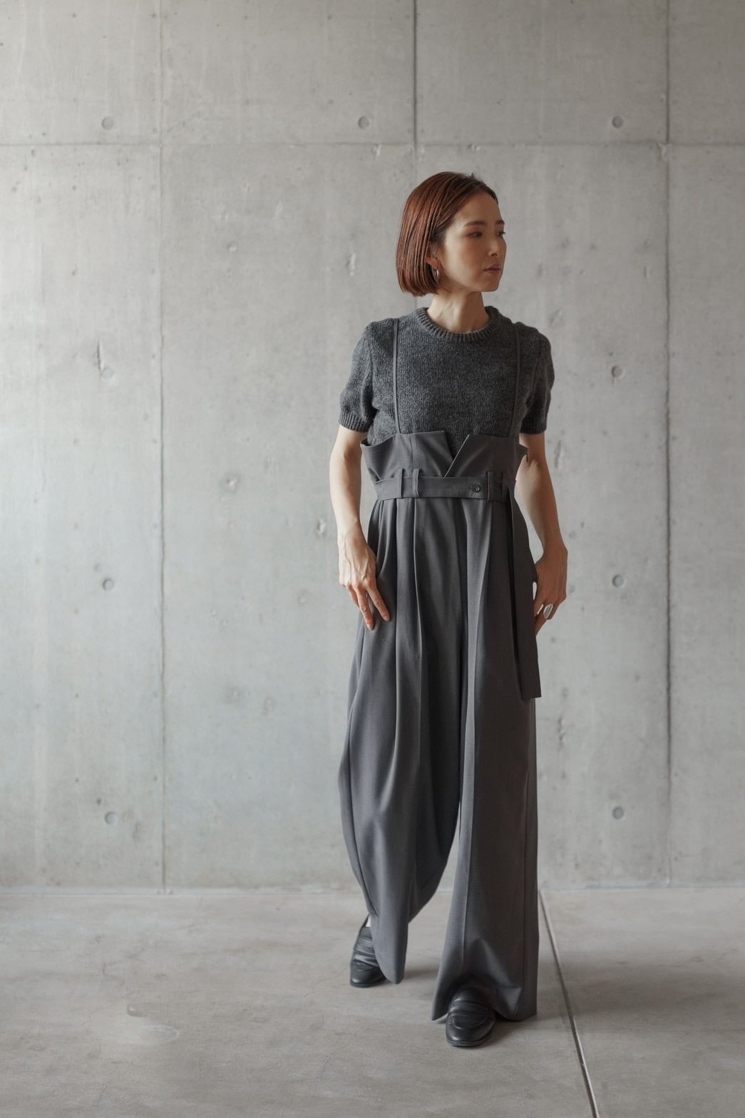 high-waist wide salopette(gray) ご注文より一週間前後で発送予定 