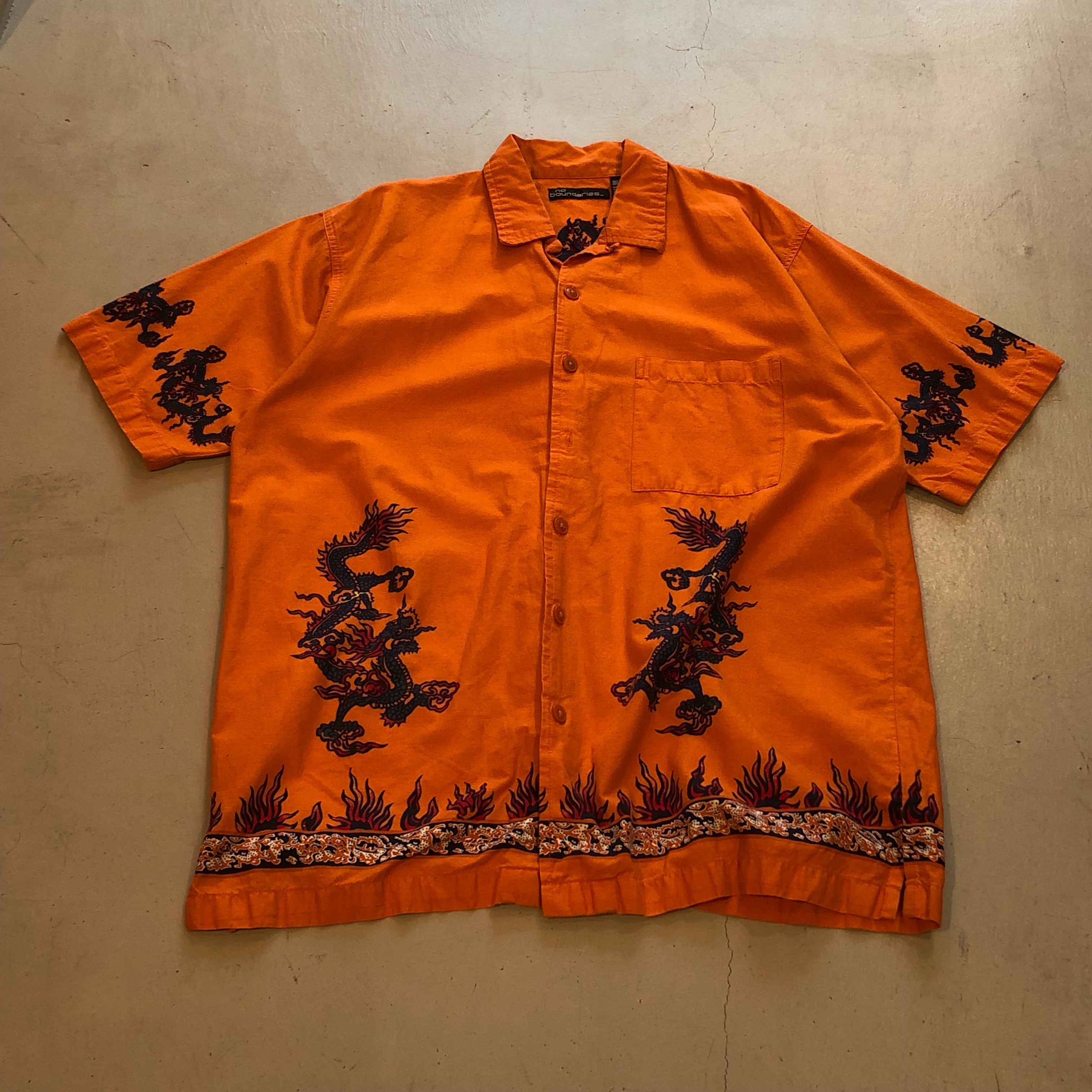 00s no boundaries dragon design cotton open collar shirt【高円寺店 ...