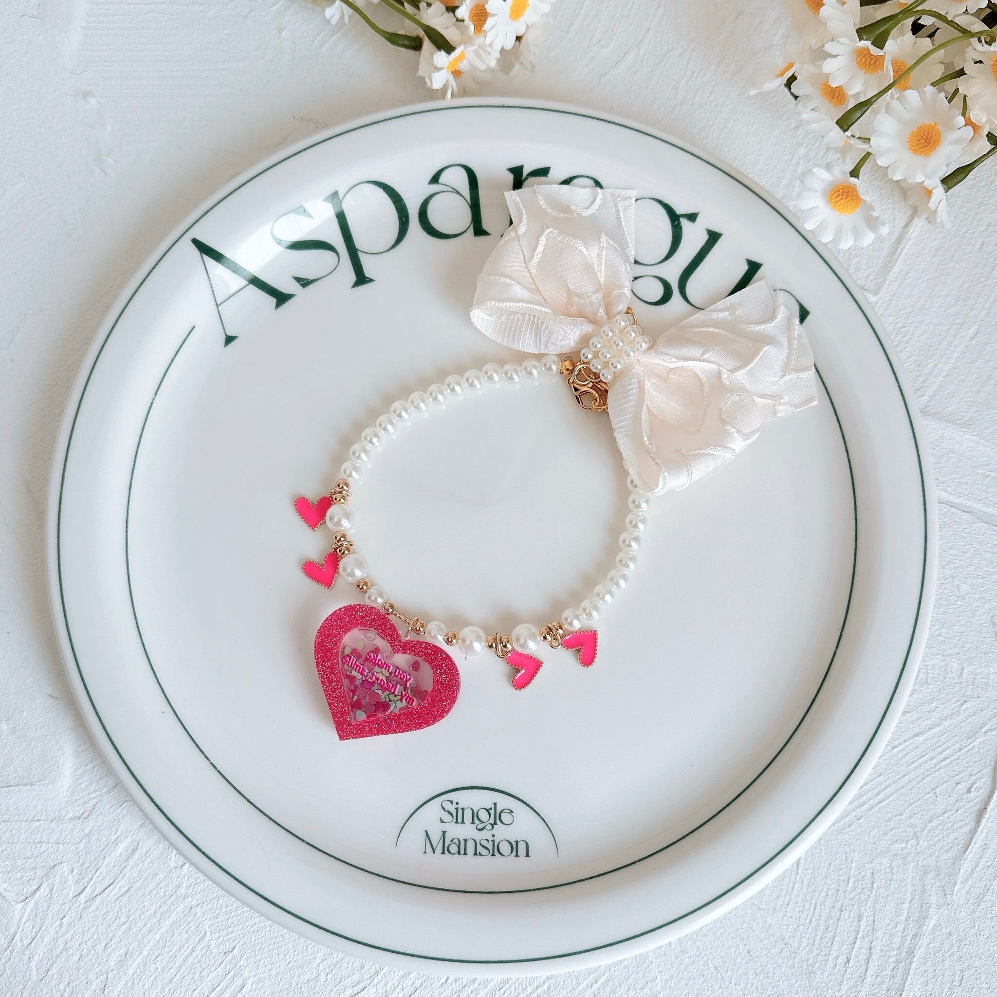 シャカシャカピンクハートネックレス（新作＊バックリボン付き）