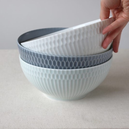 さざなみ　19cm　鉢【全3色】 白・青白・ブルーグレー　sazanami　和食器