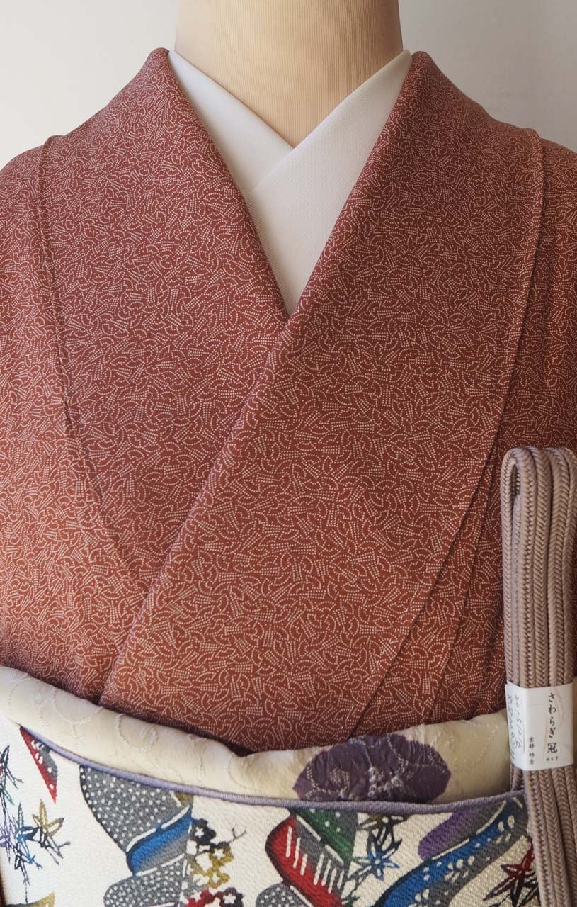 袷】石塚幸生作 鳶色 扇子柄 江戸小紋 三越製 | 大山キモノ・ちぇら