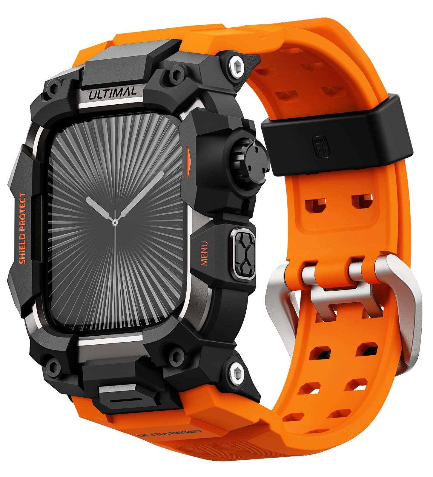 【特価処分】ULTIMAL コンパチブル Apple Watch バンド アップル ウォッチ バンド ケース 一体型 TPU/TPE 耐衝撃 滑り止め 耐久性 落下防止 (オレンジ・ブラック 46mm)