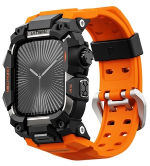 【特価処分】ULTIMAL コンパチブル Apple Watch バンド アップル ウォッチ バンド ケース 一体型 TPU/TPE 耐衝撃 滑り止め 耐久性 落下防止 (オレンジ・ブラック 46mm)