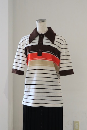 70s s/s knit border polo shirt