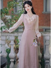 【0156】Frill V-neck Cotton Long Sleeve Dress