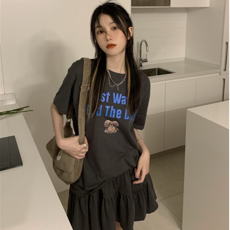 サマールーズプリント柄トップス ストレッチウェストスカート エラスティック 伸縮 大人ガーリー スウィート キュート カジュアル 夏物 YY-ファッション3579687243