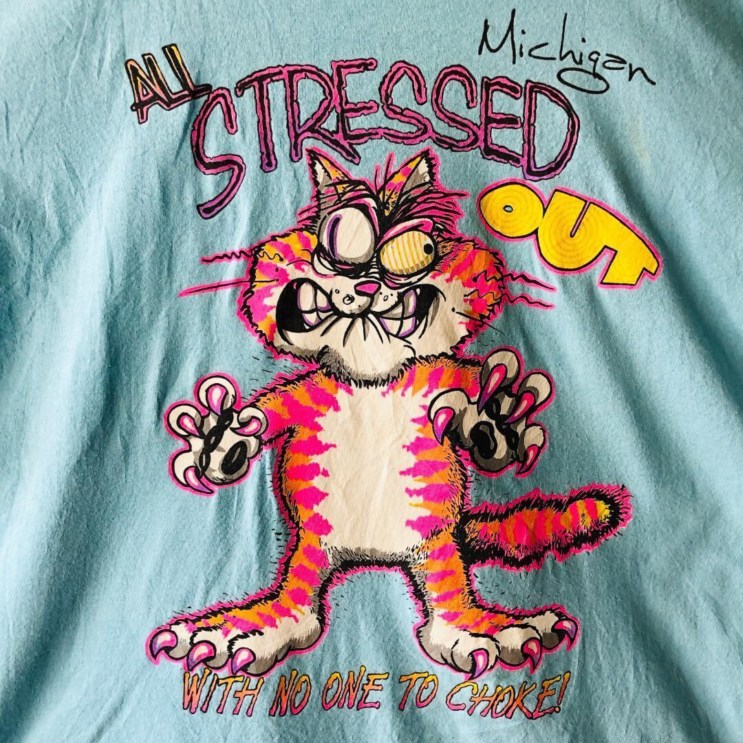W49 猫 動物 キャット Tシャツ クレイジーキャット ストレス