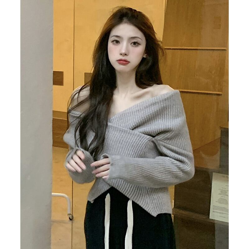 セーター オータムウィンターショートウェストスリムニットトップス ロング 秋物 冬物 ガールズファッション341659520