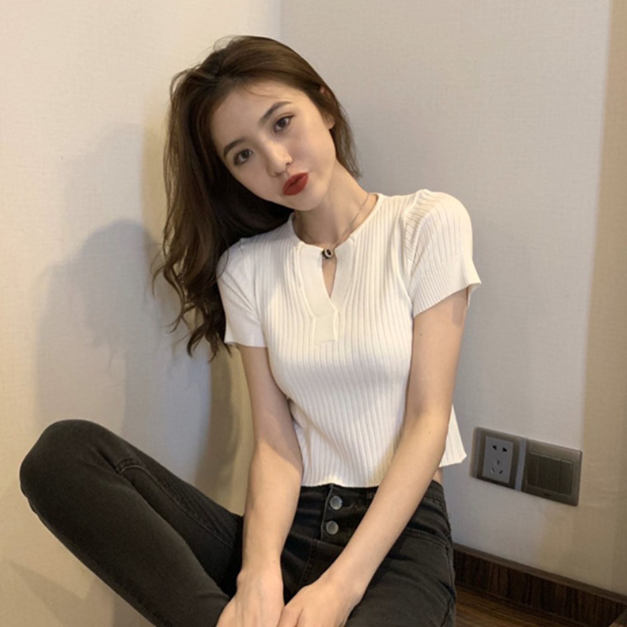 サマーショートTシャツ ハイウェストトップス 夏物 YY-ファッション46108465443