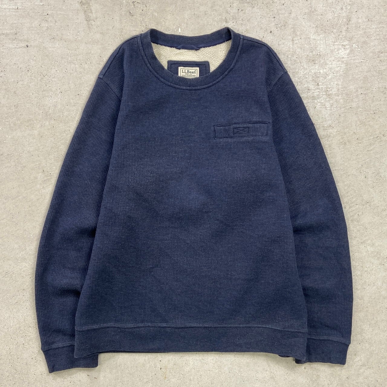 ヨーロッパ古着 89s フランス製 ワンポイント スウェット ブルー L L.L.Bean エルエルビーン ボンドワッフル スウェットシャツ ワン