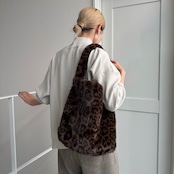 Leopard eco fur tote bag/brown
