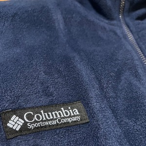 【Columbia】90s フリース ジャケット 刺繍パッチ ワンポイントロゴ フルジップ ジップアップ ネイビー アウター ライトアウター M us古着