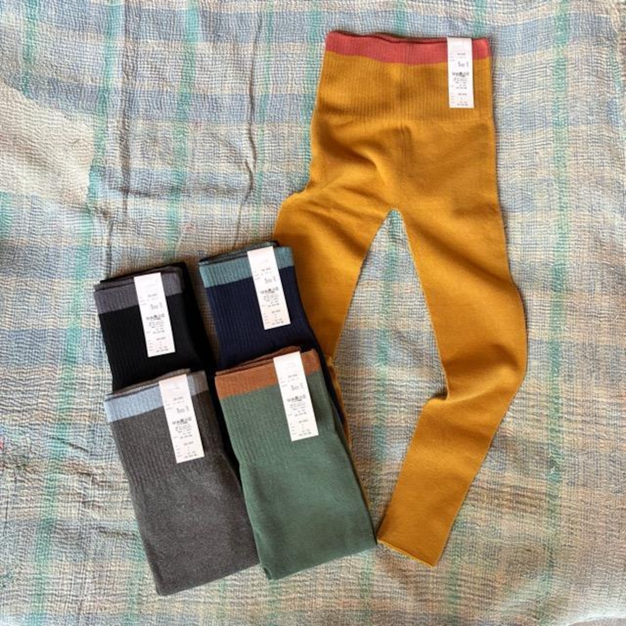 homspun Homespun Combed Cotton Leggings, 5 Colors Available, Cotton Knit Inner Leggings, Mustard Yellow, Moss Green, Navy, Black, and Top Gray