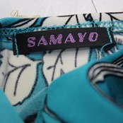 【美品 社交ダンス衣装】ワンピース ドレス SAMAYO 青緑 青みグリーン エメラルドグリーン グリーン 白 ホワイト 花柄 黒 長袖