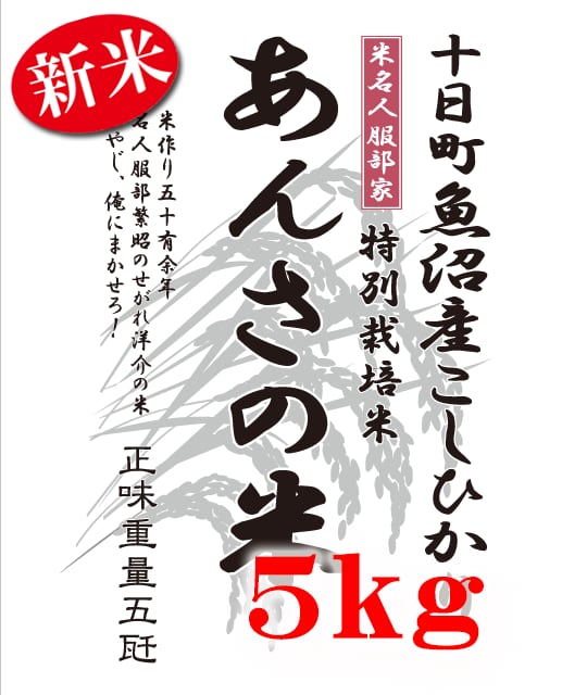 十日町魚沼産コシヒカリ　5kg　新米　こっこりん倶楽部市場　特別栽培米　「あんさの米」