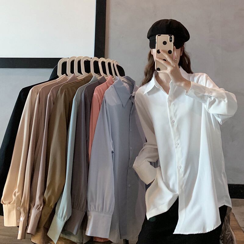 ホワイトシャツ スプリングスタンダードスタイル ロング レトロ 春物 スーパーモール25410302469