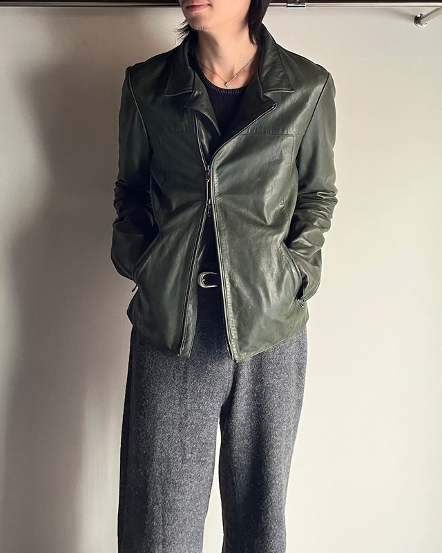 【5351 Pour HOMMES】moss goat leather riders jacket