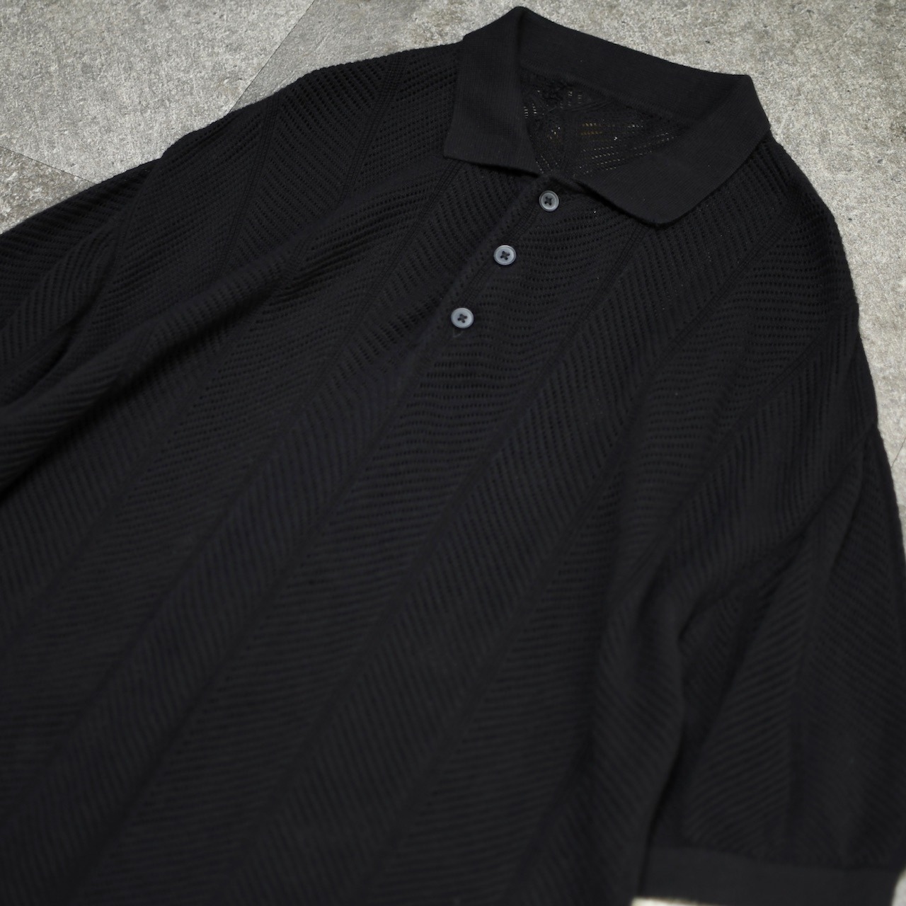 mesh knit polo black