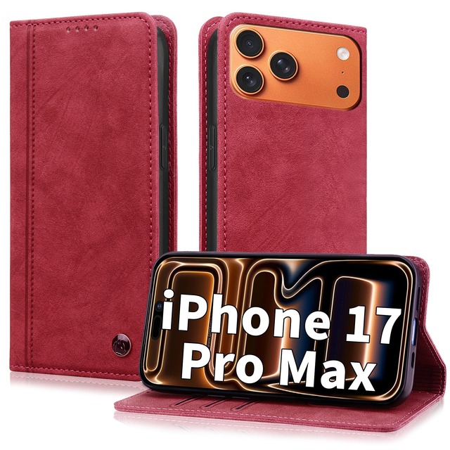 ONETHEFUL 対応 iphone18 promaxケース 手帳型 iphone17/18プロマックス レッド