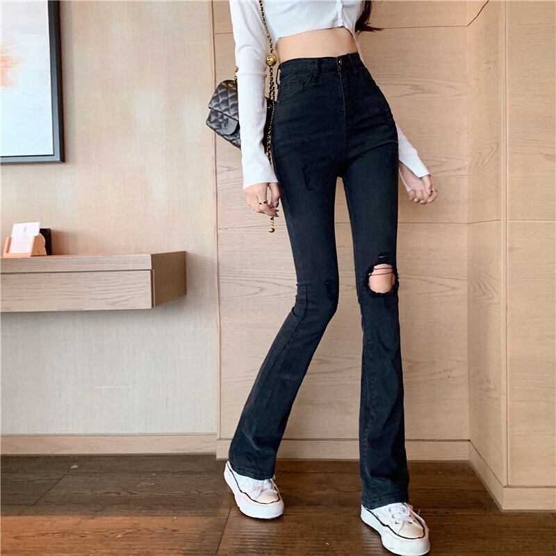 パンツ オータムブラックハイウェストジーンズ 薄手レディース 秋物 ガールズファッション32611217603