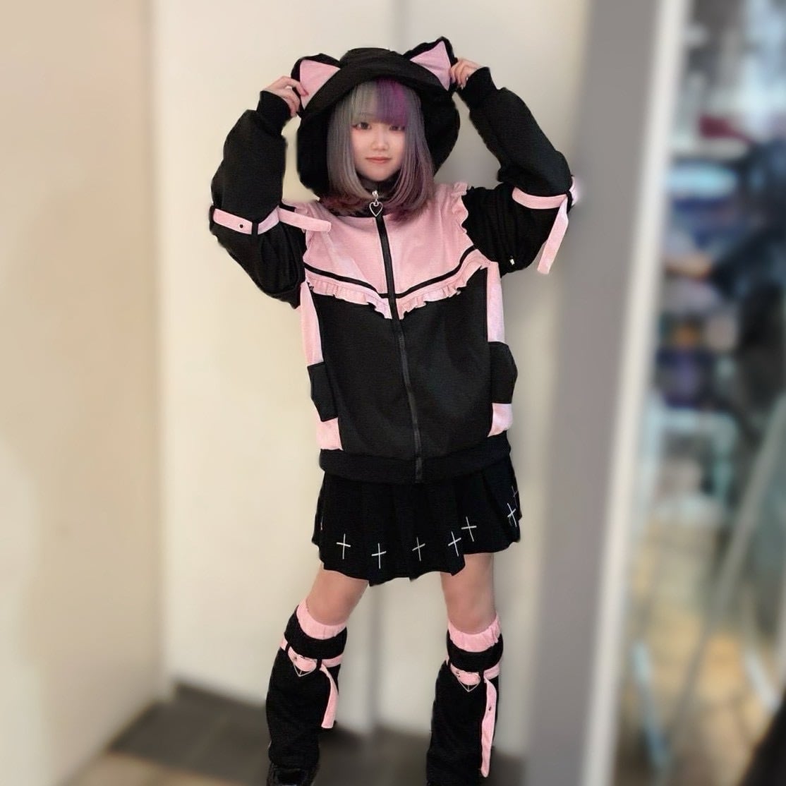 PSYNYXX 猫耳フリルジャージパーカー | 韓国系ユニセックスTHICC
