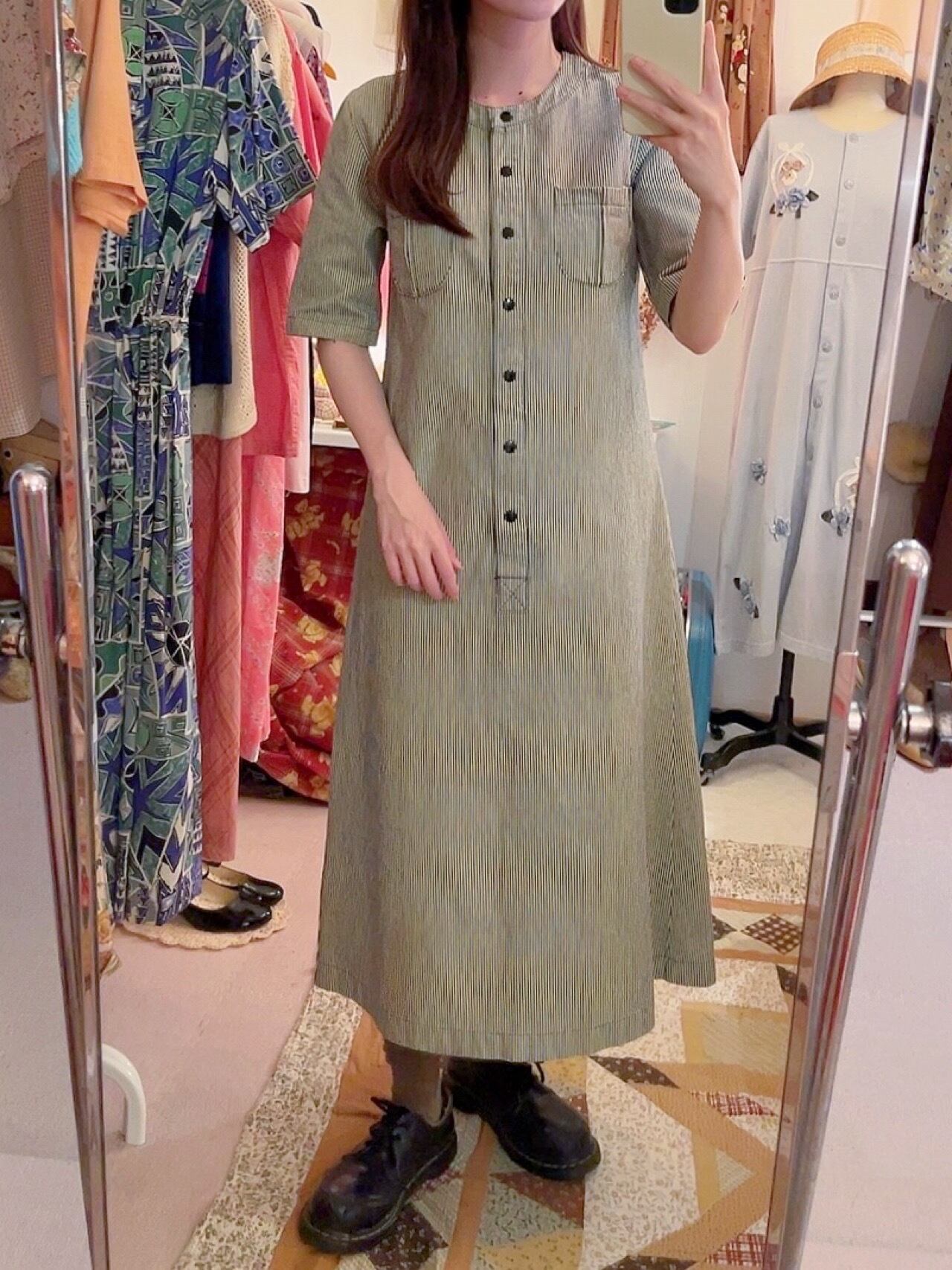 hickory stripe snap button one-piece