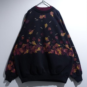 90s Black Fallen Leaves Full Print Design Sweat