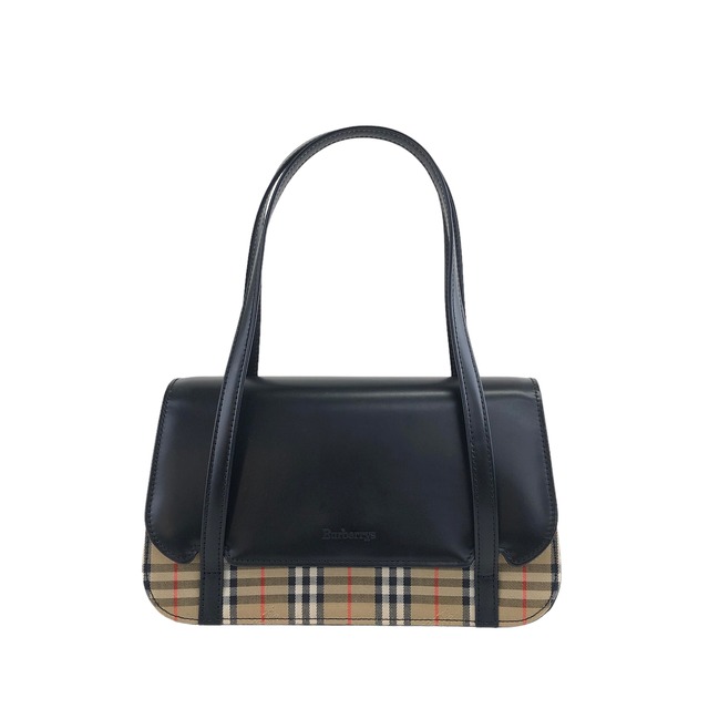 BURBERRY バーバリー ノバチェック ハンドバッグ ブラック ロゴ レザー vintage ヴィンテージ オールド aividn