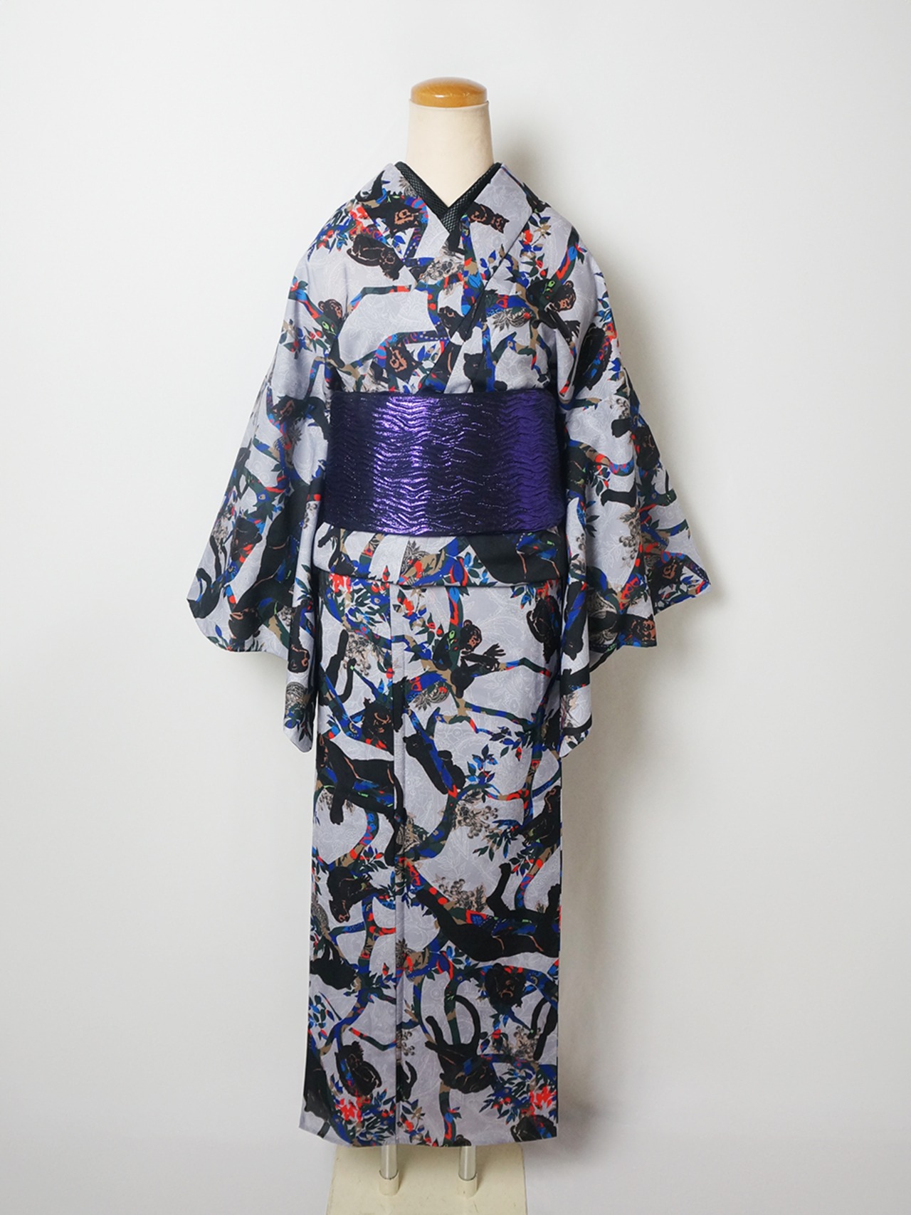 【受注商品】RumiRockセオαゆかた「樹上の動物」グレー　[A1698]