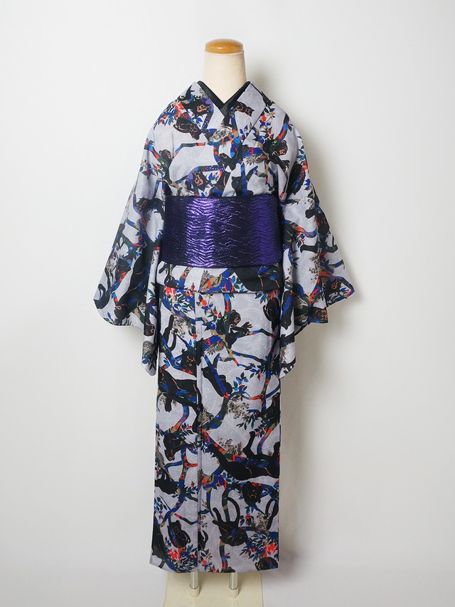 【受注商品】RumiRockセオαゆかた「樹上の動物」グレー　[A1698]