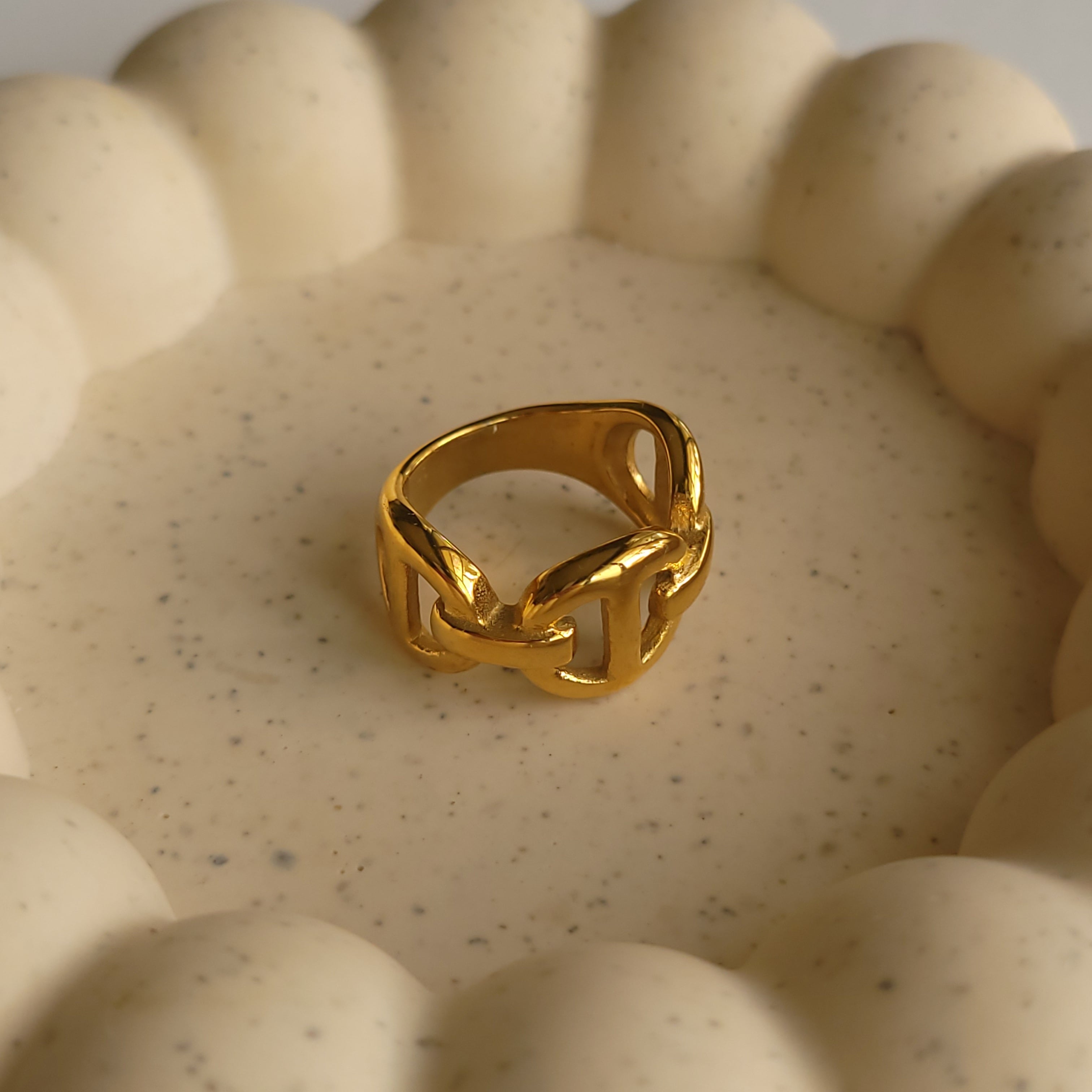 残り1 新品 イタリア製 18金 K18 アンカーチェーン リング 013 Gilded Link Ring｜アンカーチェーン デザイン ゴールド