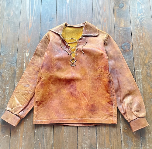 70s  Leather Craft  Lace up Pull Over Jacket