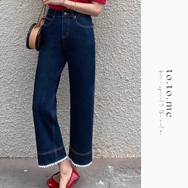 Lace stitch straight denim 00170