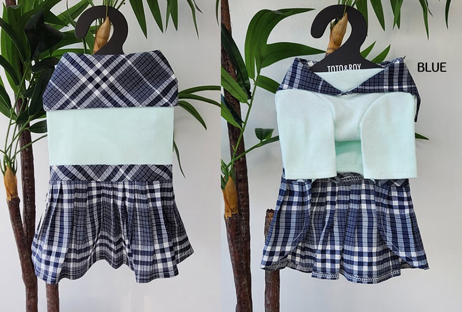 rora check sailor one-piece S ~ XL 3color / 犬服 春夏 ワンピース チェック柄 セーラー服 犬の服 お揃い 可愛い ドッグウェア お出かけ onepiece68