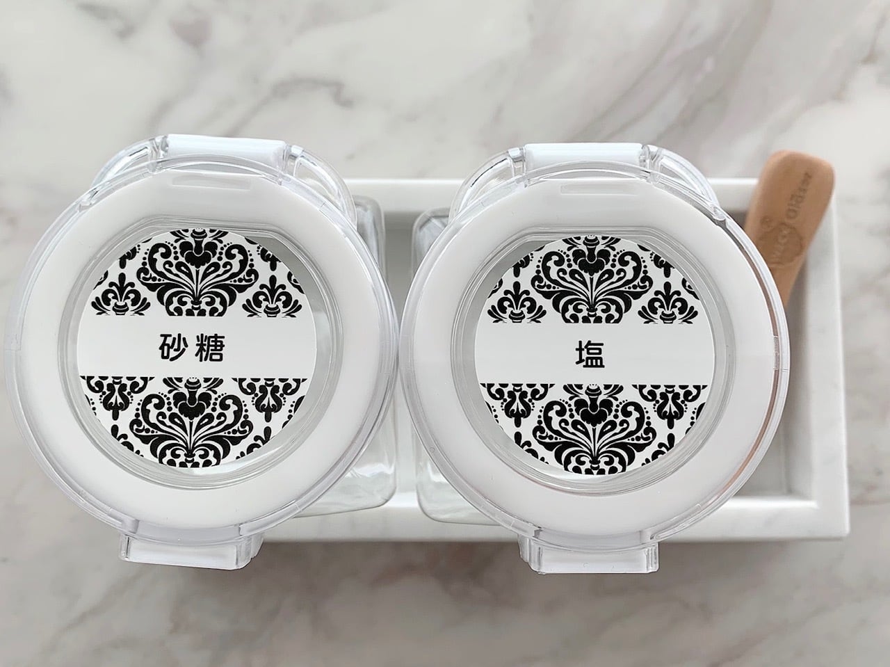 ただ今半額セール中! 白黒ダマスク柄収納ラベル(日本語:キッチン用)