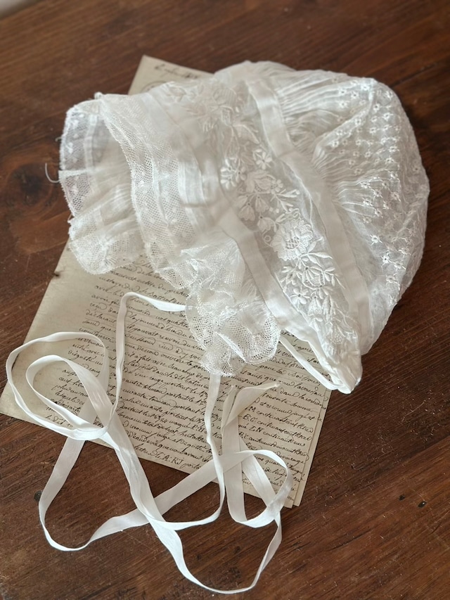 19世紀 チュールレース 少女のボネ 帽子