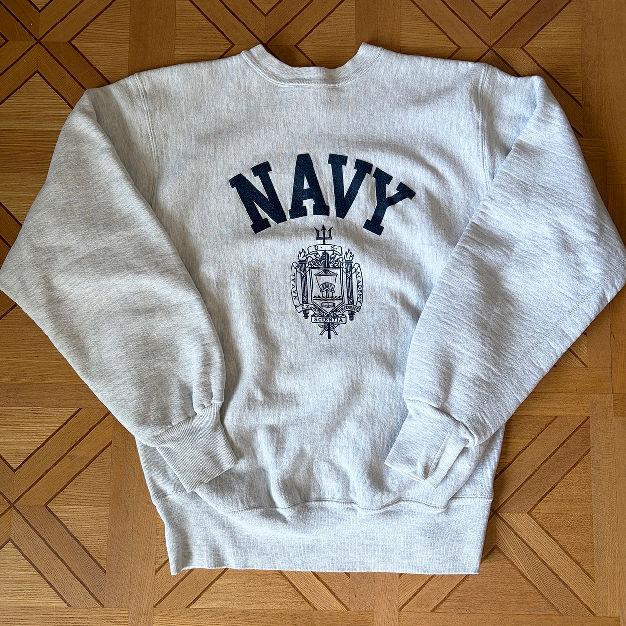 90s US NAVY ACADEMY MVsport Pro Weave Reverse Weave US ネイビーアカデミー MVスポーツ プロウィーブ リバースウィーブ Gray Size M Made in USA 中古