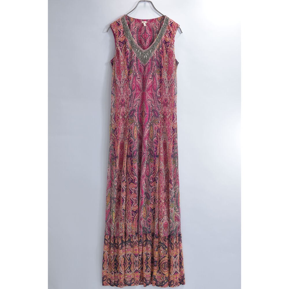 ✖︎ ヌキテパ ロングワンピース ペイズリー 総柄 シースルー プリーツ